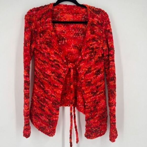 Hand Knit Handmade Loose Knit Colorful Front Tie Cardigan Boho Hippie Y2K Medium - Picture 3 of 12